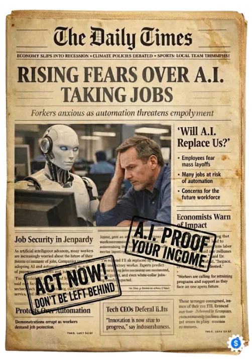 Newspaper clipping: Rising Fears Over A.I. Taking Jobs