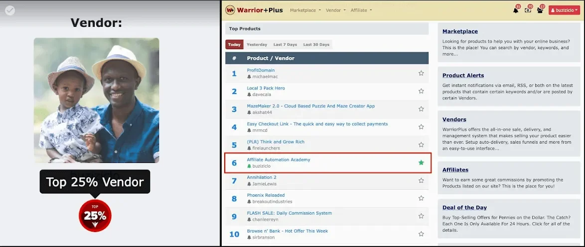 Claude Buzizi: Top 25% vendor on Warrior+ marketplace